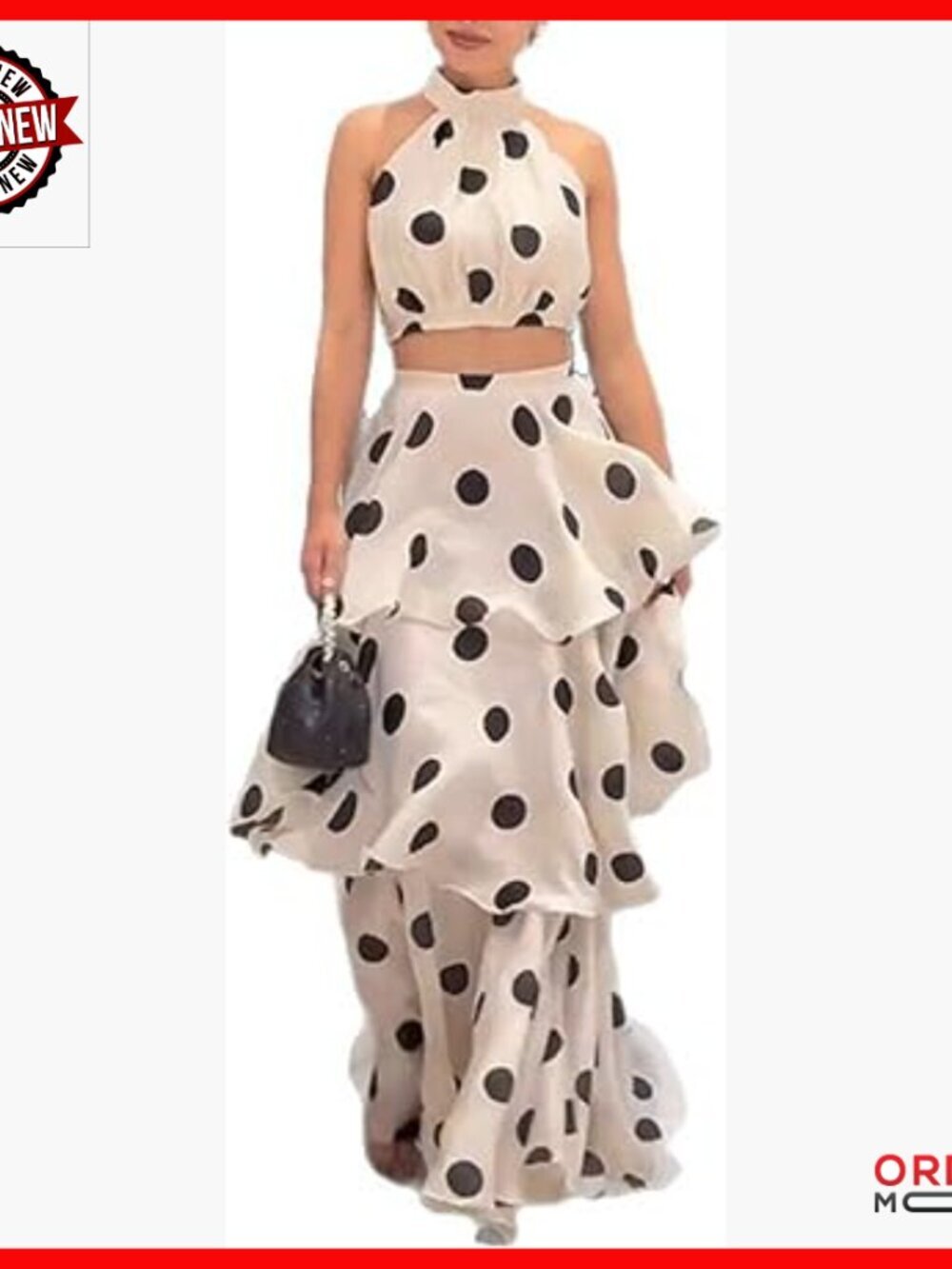 Large Polyester Off-Shoulder Crop Top and Maxi Skirt Set, Sexy 2-Piece Outfit
